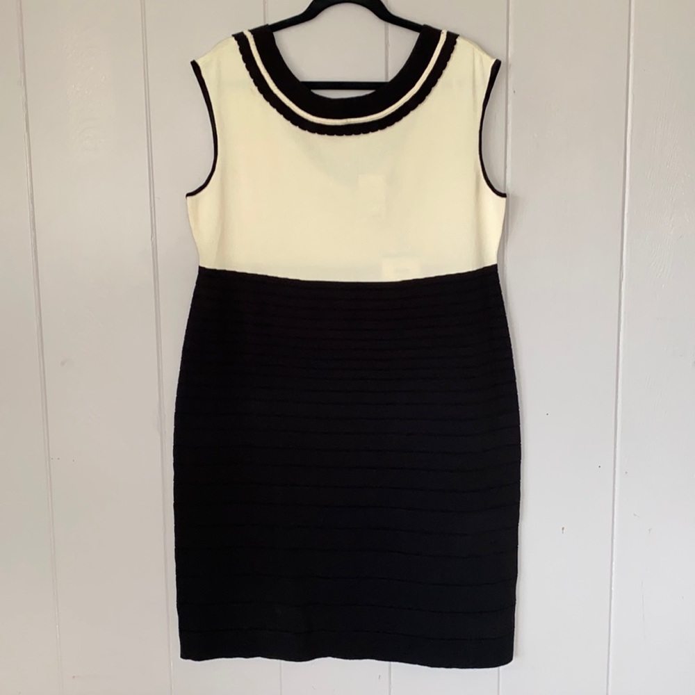 Sleeveless Black and Cream Sheath Dress